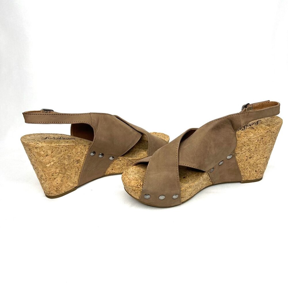 Lucky Brand Minari Slingback Sandals Cork Wedge Heel Leather Size 6.5M